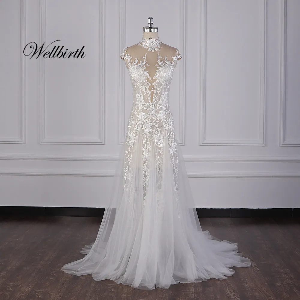 100% реальное изображение Wellbirth Vestido de novia милое tull молния сзади Русалка свадебное