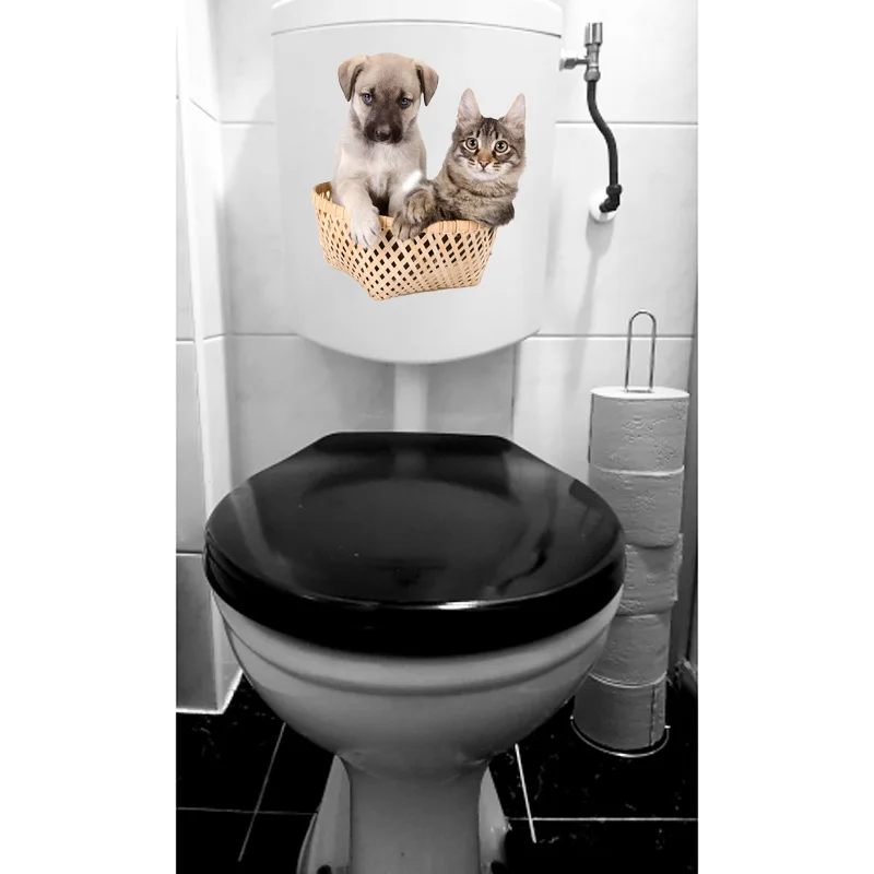 

19.4*22.1CM Cats And Dogs In Bamboo Baskets Animal Room Wall Decals Toilet Sticker T1-0270