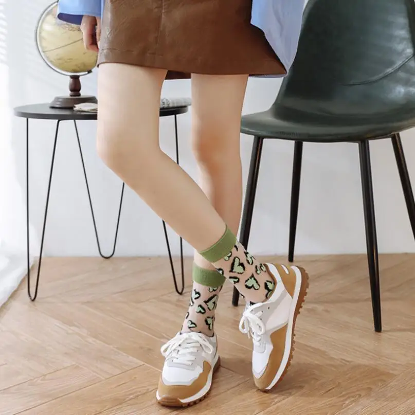 5 Pairs Girls Heart Daisy White Cotton Thin Glass Ankle Socks Fashion Summer Crew Sock Women Transparent Crystal Ankle Socks