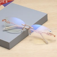 fashion sexy female cat eye frameless reading glasses anti blue light prescription computer frame glasses with diopter 1 0 1 5
