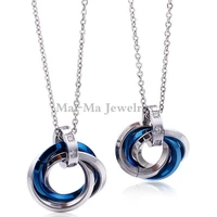 nice gifts for couple lovers blue stainless steel rings pendant necklace fashion jewelry for women
