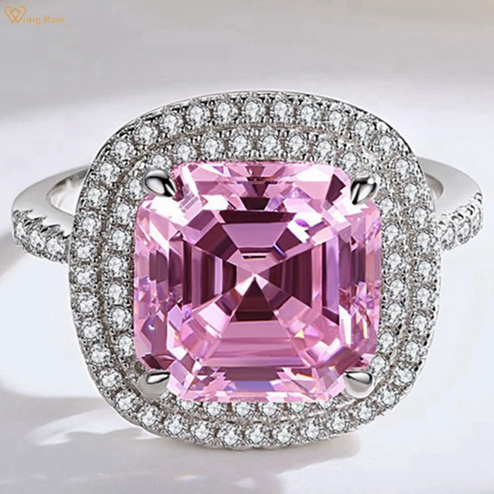 

Wong Rain 100% 925 Sterling Silver Asscher Cut 10*10 MM Created Moissanite Gemstone Wedding Engagement Ring Fine Jewelry Gift