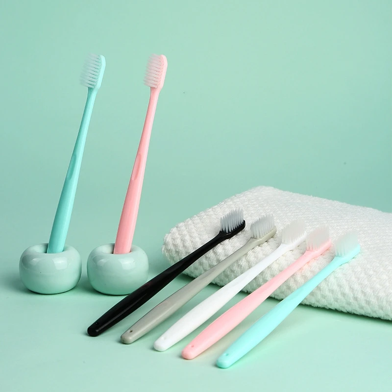 

10PC/Set Toothbrush Solid Color Ultra Fine Super Soft Black Bristle Simple Toothbrush Holder Deep Cleaning Brush Oral Care Tools
