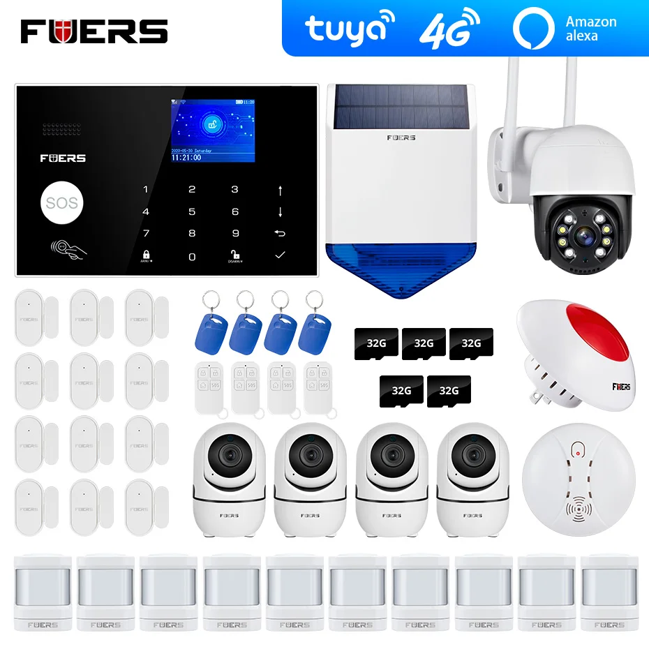 4G Wi Fi GSM сигнализация Tuya Alexa охранной сигнализации дома солнечный Камера