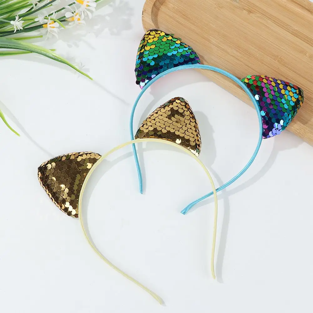 Милые головные повязки с кошачьими ушками блестки искусственная обруч для волос