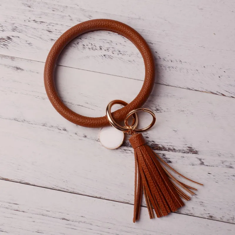 DZ0090 brown Новинка года от Rainbery, модный многоцветный брелок для ключей из искусственной кожи, Круглый браслет на запястье, для женщин и девушек DZ0089 - Цвет: DZ0090 brown