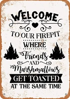 wallcolor 812 metal sign welcome firepit friends marshmallows get toasted vintage look