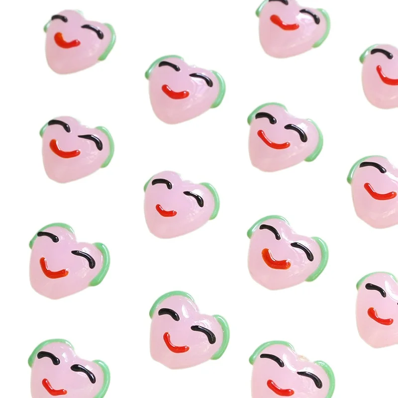 

14 * 16mm peach pink smiling face love glass scattered beads beads DIY hand jewelry earrings bracelet accessories materials 2pcs