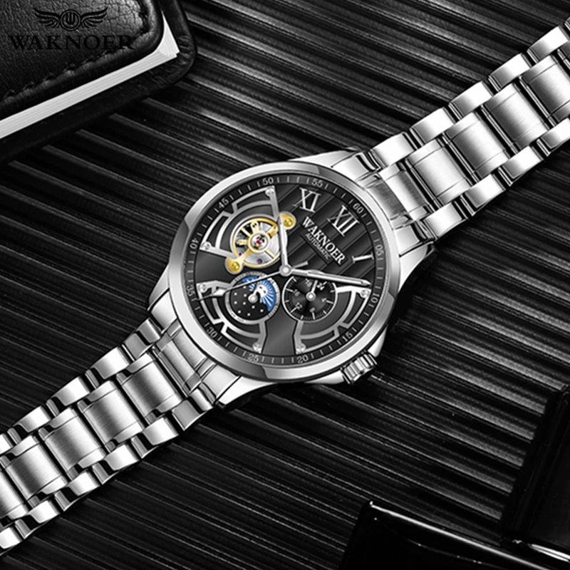 WAKNOER 2019 механические часы мужские светящиеся автоматические Tourbillon