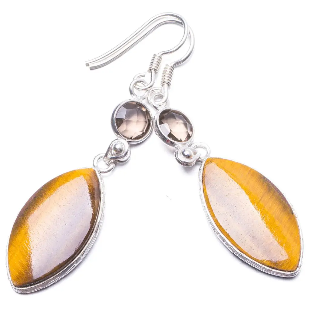 Натуральный тигровый глаз и дымчатый кварц ручной работы уникальный 925 пробы