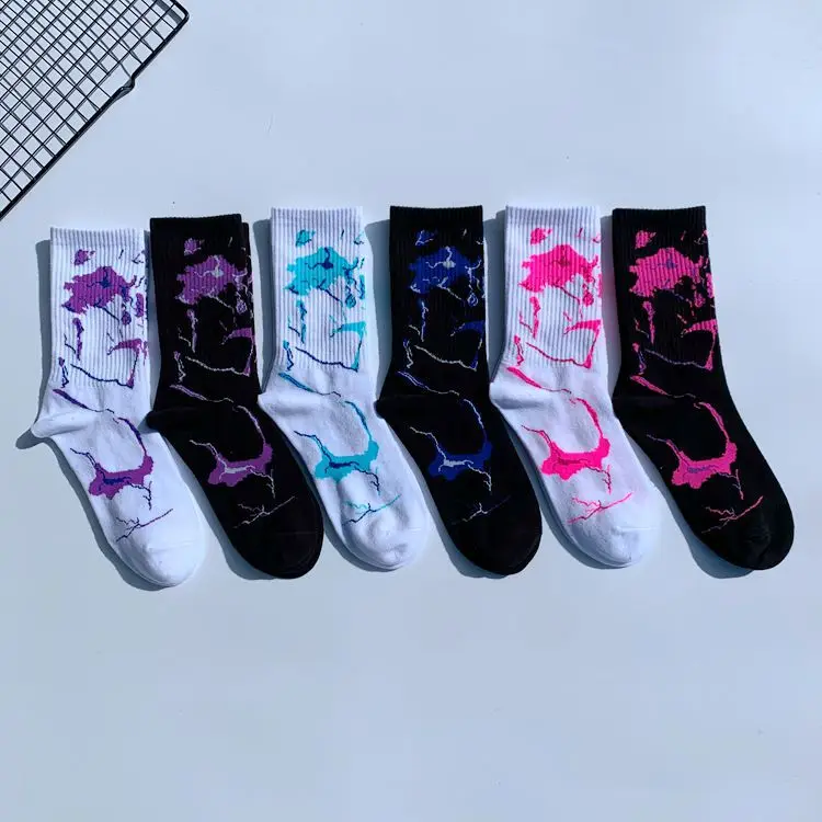 4 pairs of tie-dye men's socks Korean fashion Harajuku street sports basketball trend socks personality riding woman socks