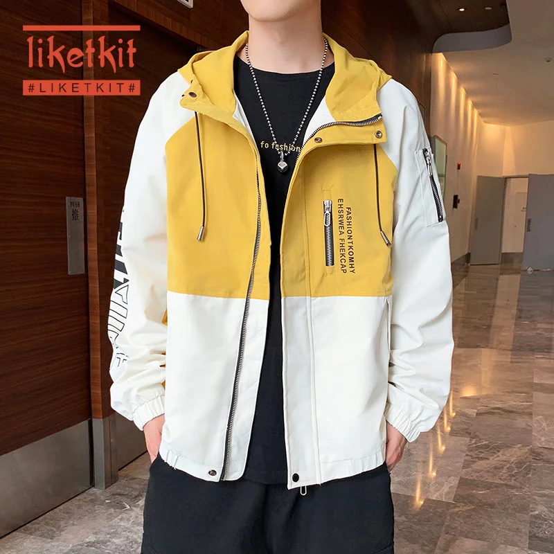 Liketkit мужские повседневные куртки 2019 Цветные Лоскутные на молнии свободные с