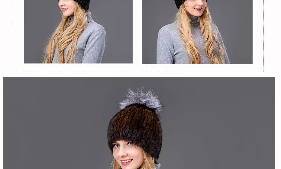 new Woman's style fur hat mink fur fox fur ball hat factory direct sales winter ski hat warm hat