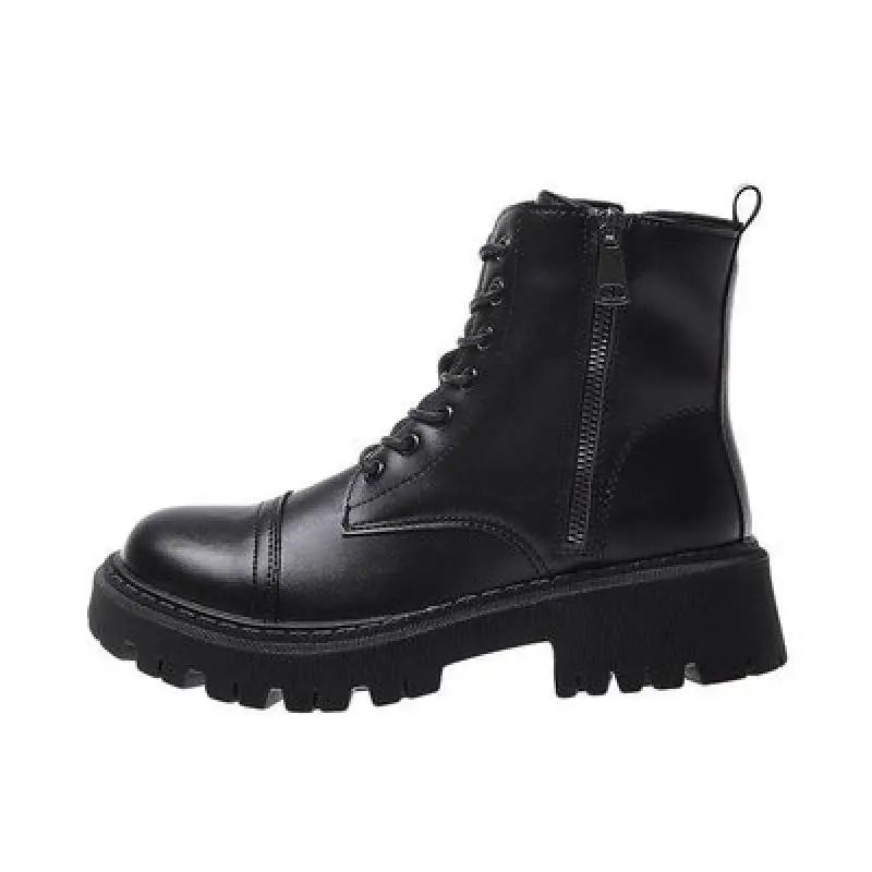 

Winter Black Ankle Boots Women Shoes British Style Thick-Soled Lace-Up Motorcycle Ladies Short Boots Increase Non-Slip Booties