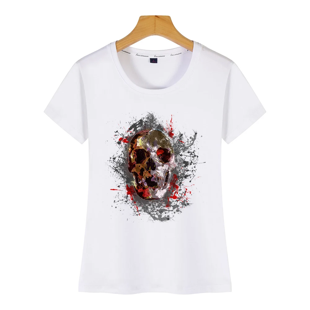 Женские топы футболка готический череп смерти разбрызгивание краски искусство
