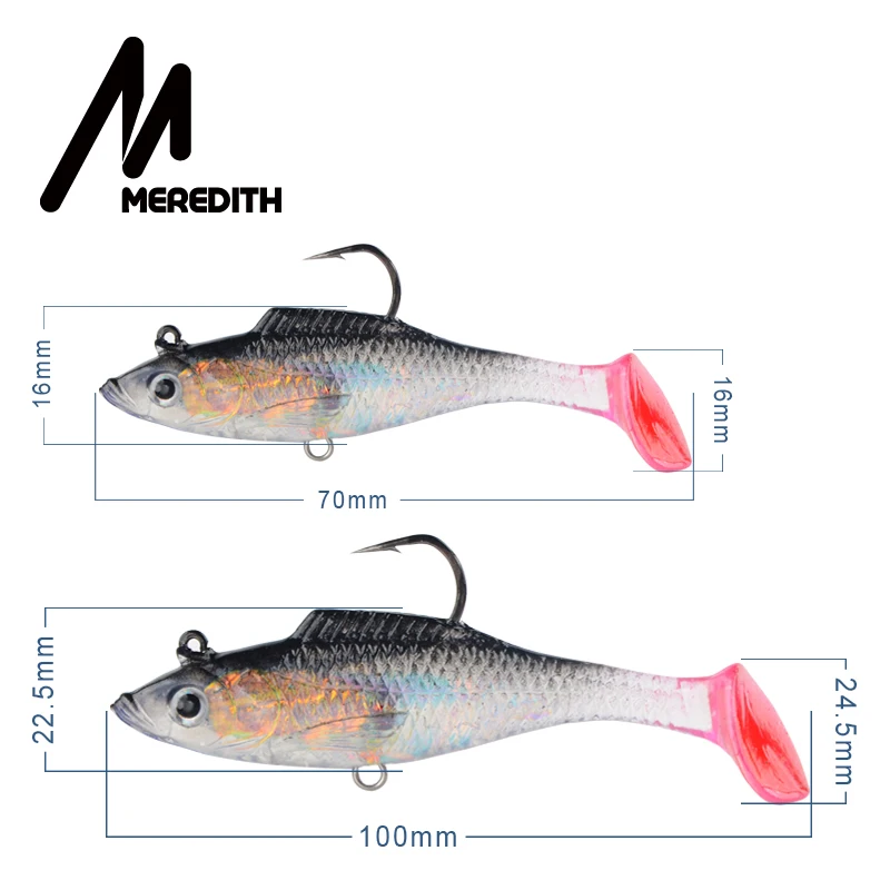 MEREDITH 70 мм 100 маленькие свинцовые рыболовные приманки DD с T образным хвостом мягкие