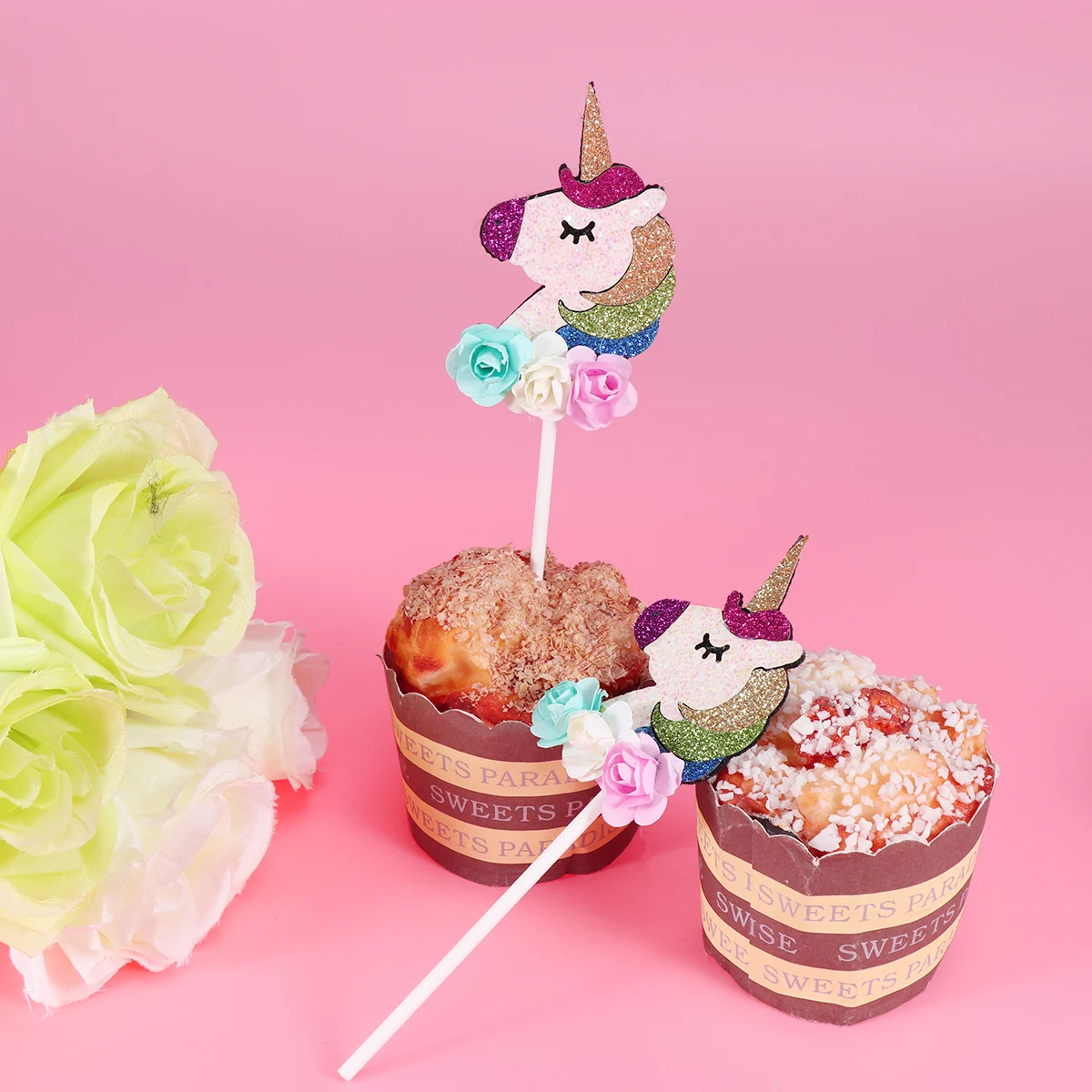 2 шт милый Единорог торт Топпер 3D цветок кекс топперы Маффин еда фрукты выбор для