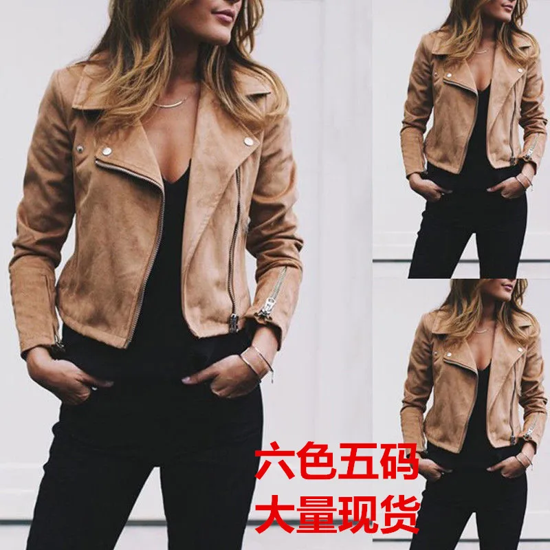 

Cross-border Amazon quickly selling European and American explosive wool zipper short coat oblique zipper what sub-top