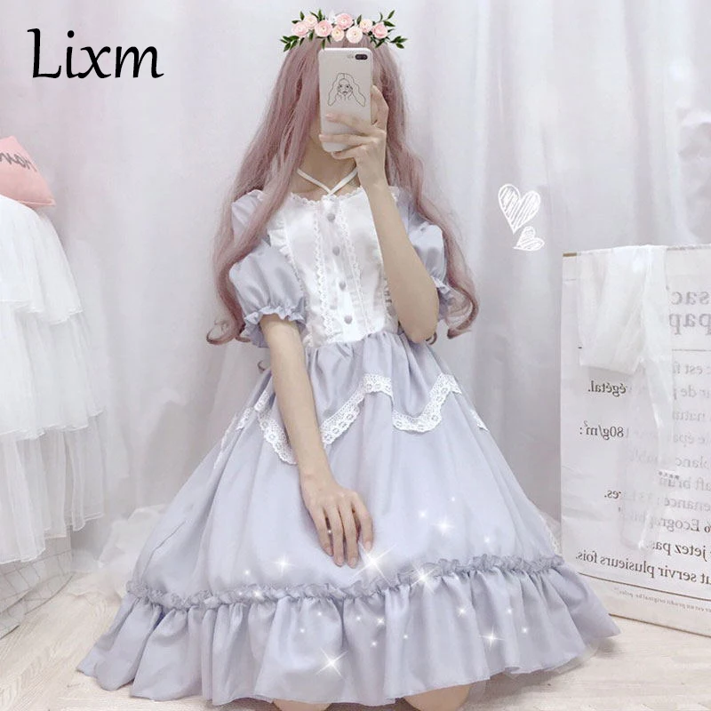 

Summer Japanese Lolita Vintage dress lolita dress female soft girl wind cute fungus lace dress short sleeve dress cute