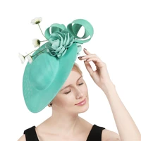 emerald green derby big millinery hats women wedding party fascinator hat with nice floral accessories loops headpiece headband