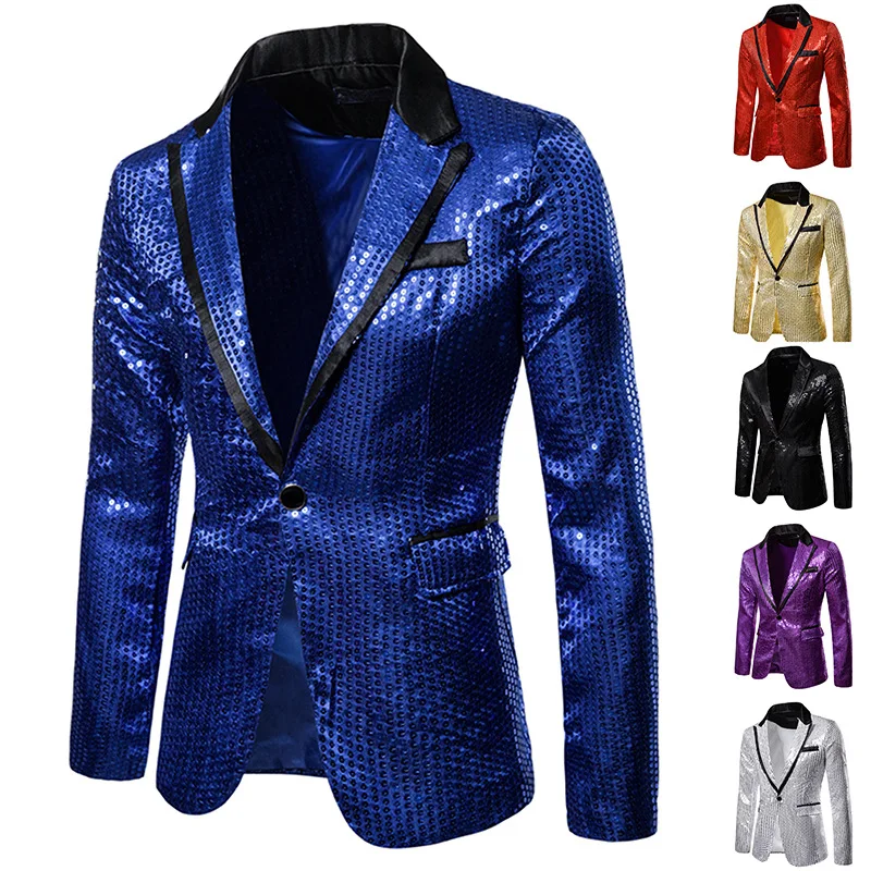 

2020 Shiny Blue Men Blazer Slim Fit Graduation Party Prom Suit Blazers for Men Fashion Men's Jacket Latest Designs Skinny Coat