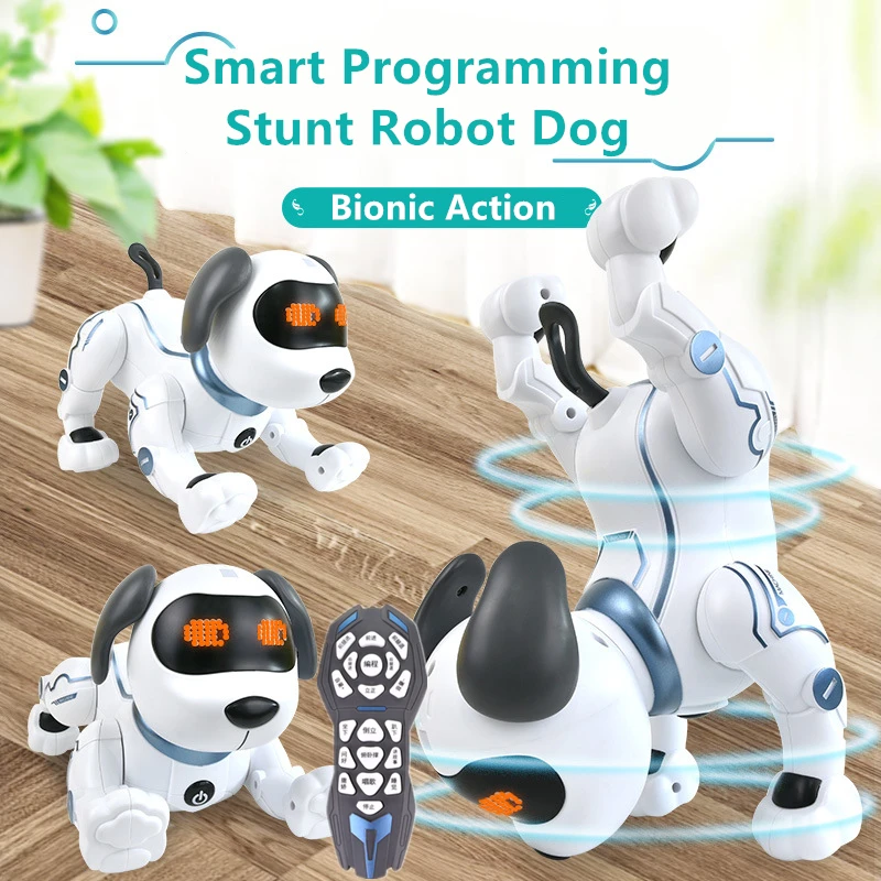 

Многофункциональная собака-робот с сенсорным датчиком, умное программирование, поет, танцует, Крутое освещение, ручная подставка, трюки, бионическая собака с дистанционным управлением