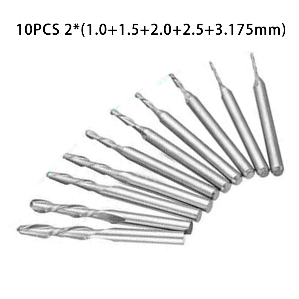

Milling Cutter Router Bits 1 1.5 2 2.5 3.175mm Silver 10pcs set Double Flute