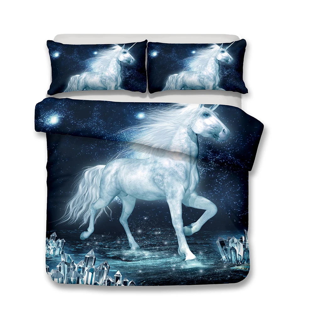 Белый Единорог одеяло набор с алмазным принтом синий мягкий пододеяльник