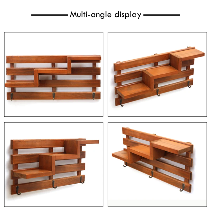 

Retro Solid Wood Multifunctional Staircase Wall Shelf Creative Home Living Room Wall Decoration Storage Finishing Shelf
