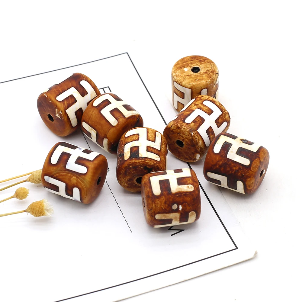 

2PCS Cylindrical Natural Stone Bead Buddhist Pattern Natural Agates Loose Bead for Making DIY Jewerly Necklace Gift ​16x16mm
