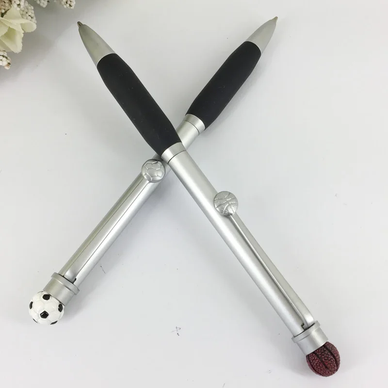 ACMECN Cute Sports Ball Pen with Football Design Soft Rubber Grip Twist Mechanical Silver Basketball Pattern Ballpoint Pens
