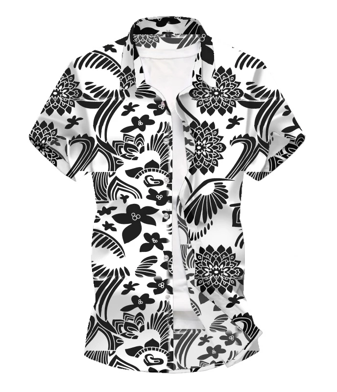 Мужская пляжная рубашка с 3D принтом голубая и белая гавайская короткими рукавами