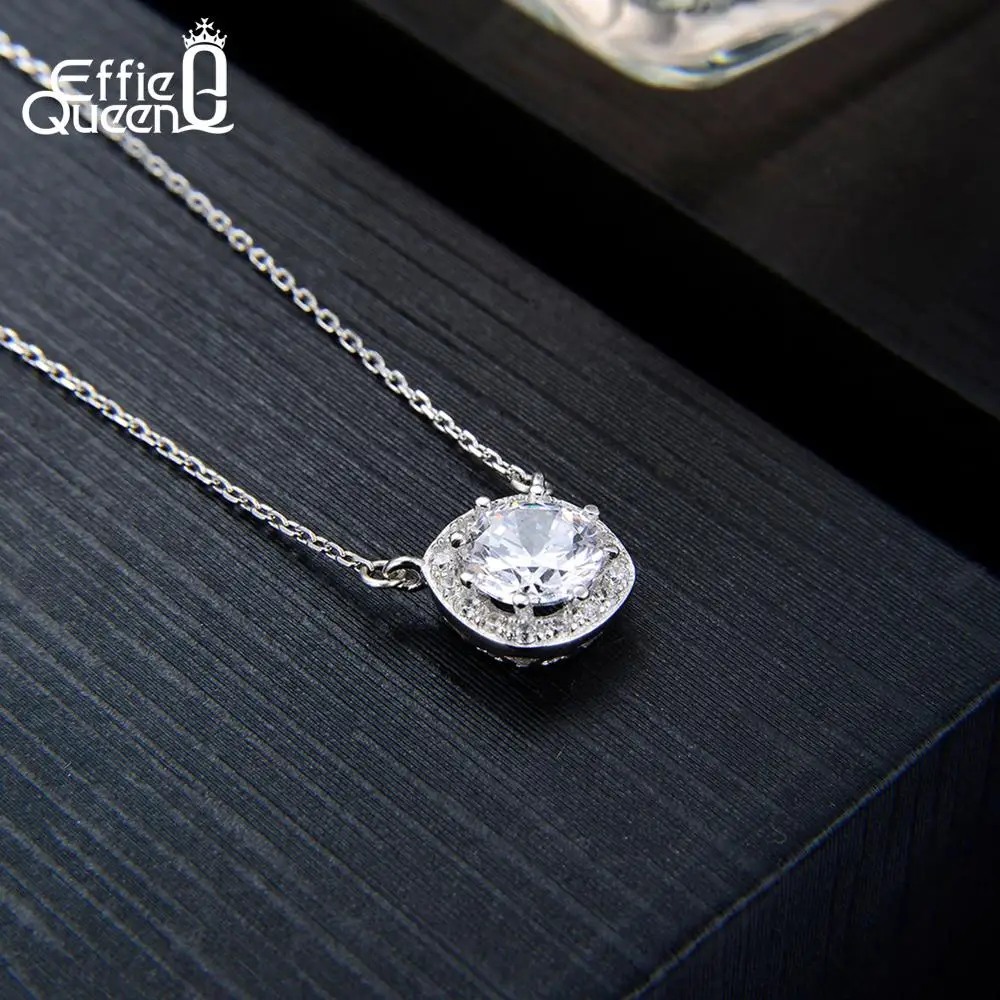 Effie queen 925 пробы серебряные ожерелья для женщин квадратные циркониевые Подвески элегантные женские оригинальные ювелирные аксессуары TSN135