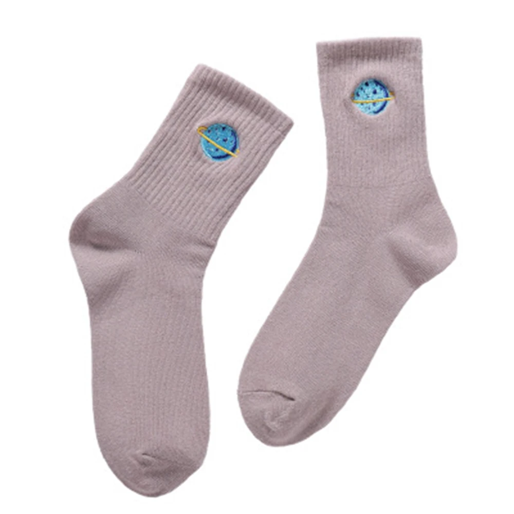 Японские длинные носки с вышивкой мультяшными планетами модные женские