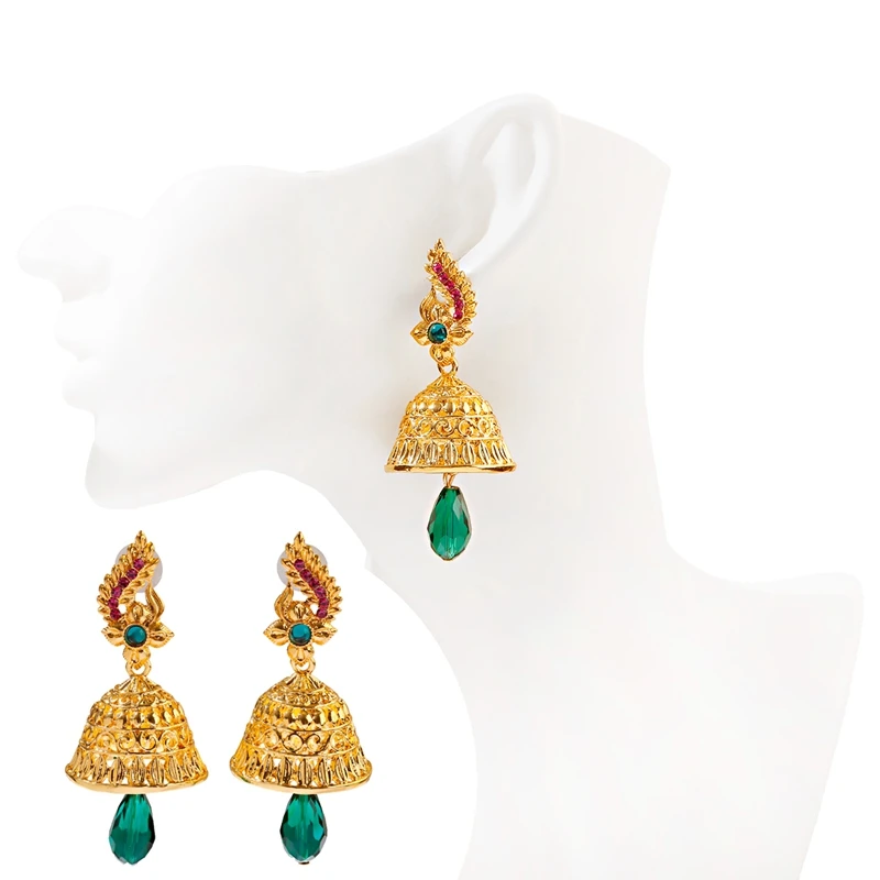 Женские цыганские золотые колокольчики с павлином индийские серьги Jhumka богемные