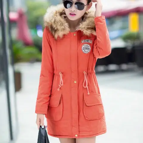 

2020 cotton padded garment women's middle and long winter Korean big wool collar loose Plush thickened cotton padded jacket