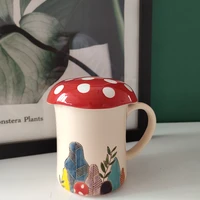 cartoon cute mushroom mugs coffee cups ceramic mugs office home breakfast mug creative printing mug for friends and relatives