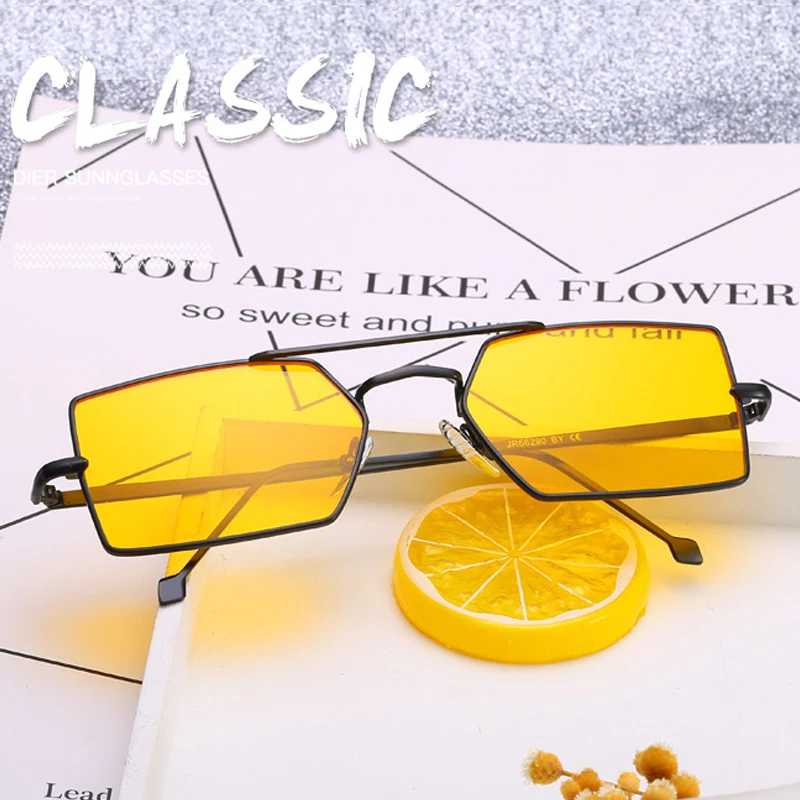 

SHAUNA Fashion Square Sunglasses Women Sun Glasses Yellow Double Bridges Vintage Men Shades UV400