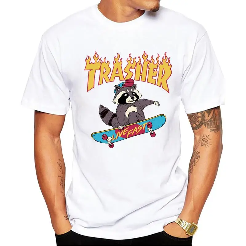 

FPACE Casual Trasher Men T-Shirt Fashion Cartoon Lemur Printed Hipster Tshirts Short Sleeve t shirts Basic Tee