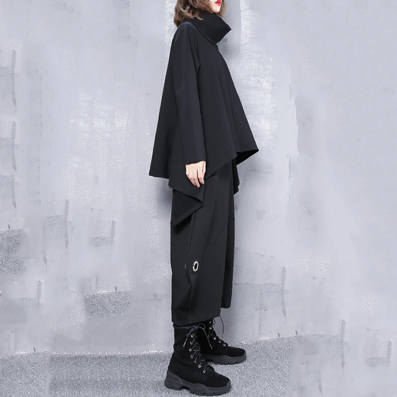 

[EAM] High Elastic Waist Black Hollow Out Long Wide Leg Trousers New Loose Fit Pants Women Fashion Tide Spring Autumn 2021 JI777