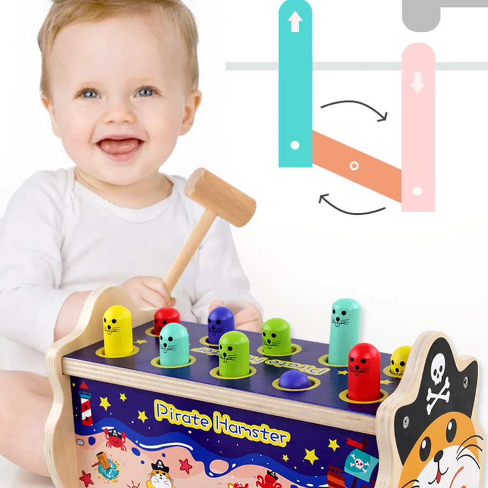 

1 Set of Wood Hammer Beat Wooden Blocks Baby Beating Toys Educational Coordination Colorful (Pirate Hamster)