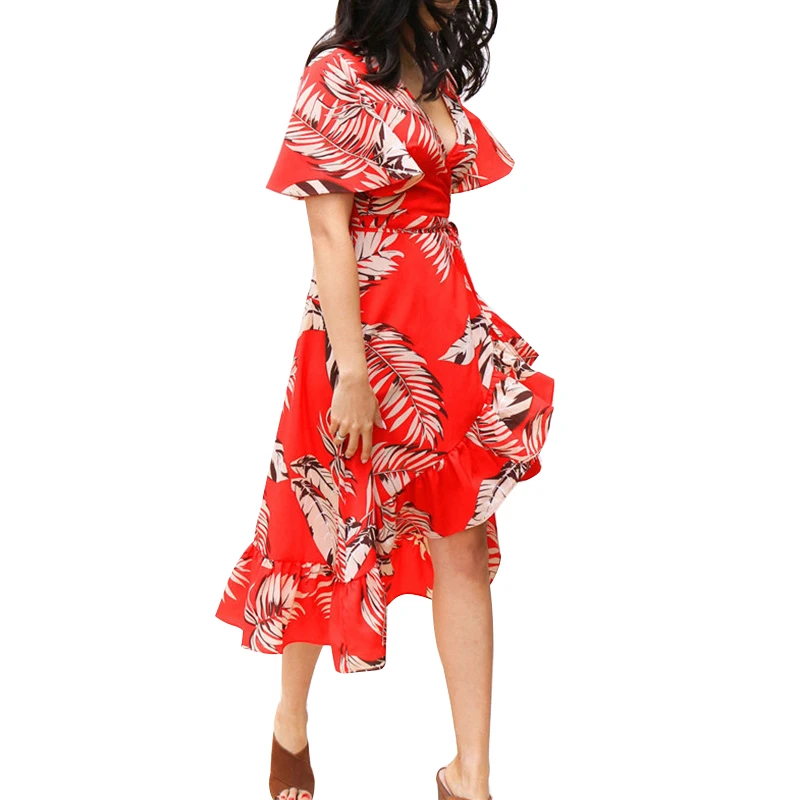 2020 летнее Новое шифоновое платье с цветочным рисунком женская одежда v образный