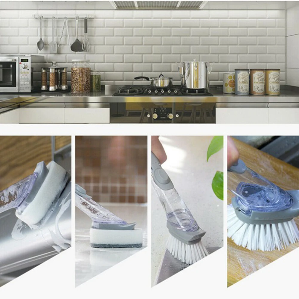 

Automatically Add Liquid Cleaning Brush Soap Dispenser High Quality Long Handle Automatic Replaceable Dish Washing Brush