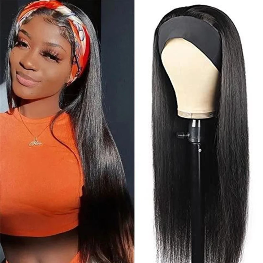 

Афро-парик из человеческих волос, Реми для черных женщин, повязка на голову, безклеевая полная машина, бразильские натуральные челки, парики...