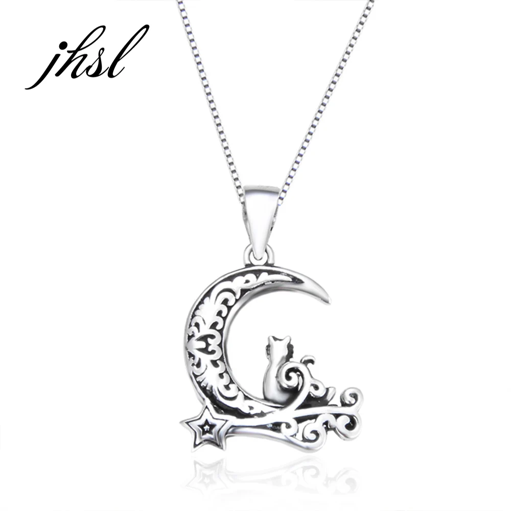 

JHSL Brand Real 925 Sterling Silver Female Girls Women Moon Pendant Necklaces Fine jewelry Girlfriend Birthday Gift