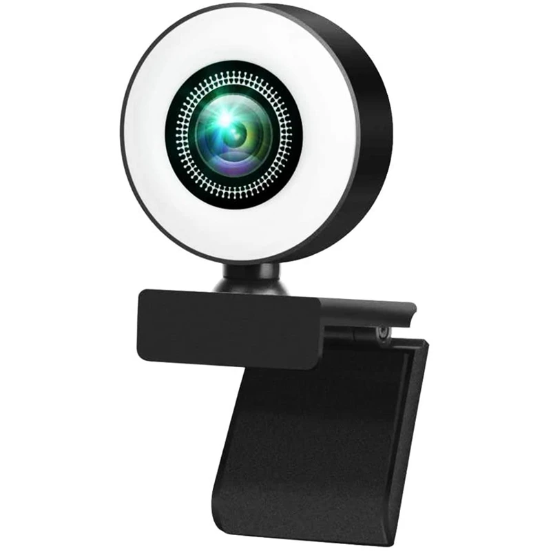 

NEW-360 ° Rotating 4K HD Webcam with Microphone, Contact LED Beautification Ring Light, Autofocus Web Camera for PC Laptop