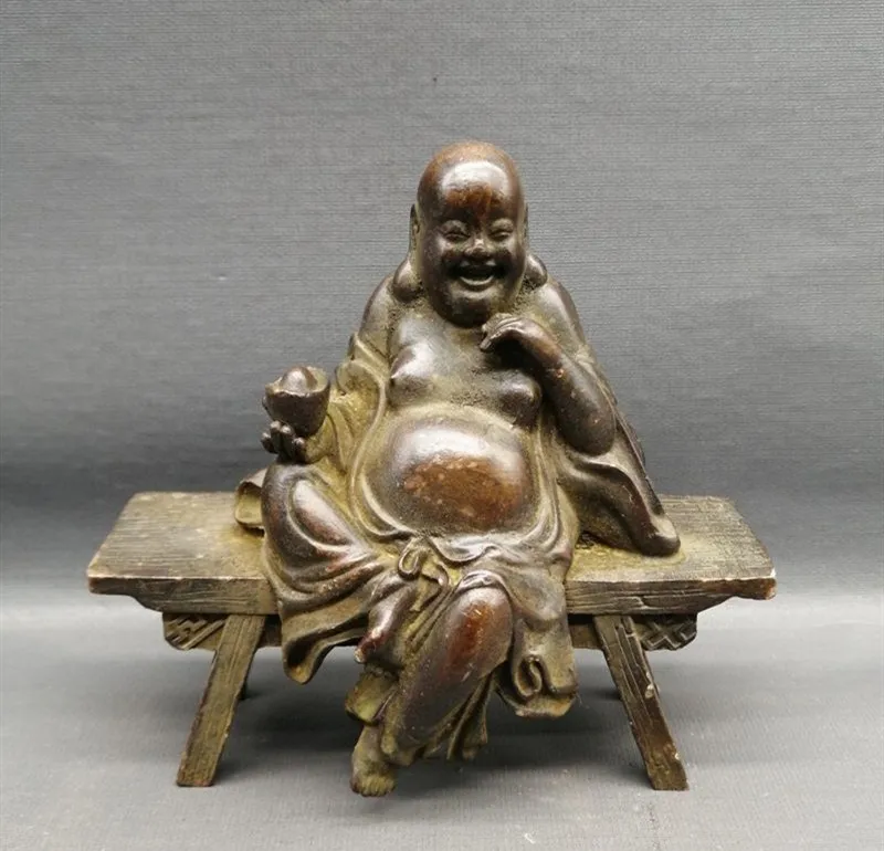 

553g Antique miscellaneous objects old bronze ware bench Buddha sitting Buddhart bronze carving ornaments to ward off evil s