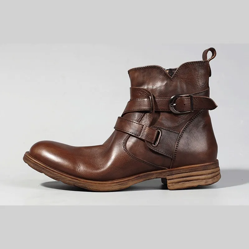 Ботинки мужские из натуральной кожи дышащие с высоким берцем черные/коричневые