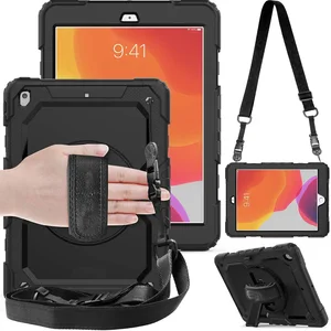 for ipad 8th7th generation case 360 rotating rugged stand hand strap screen protector armor cover case for ipad 10 2 9th 2021 free global shipping