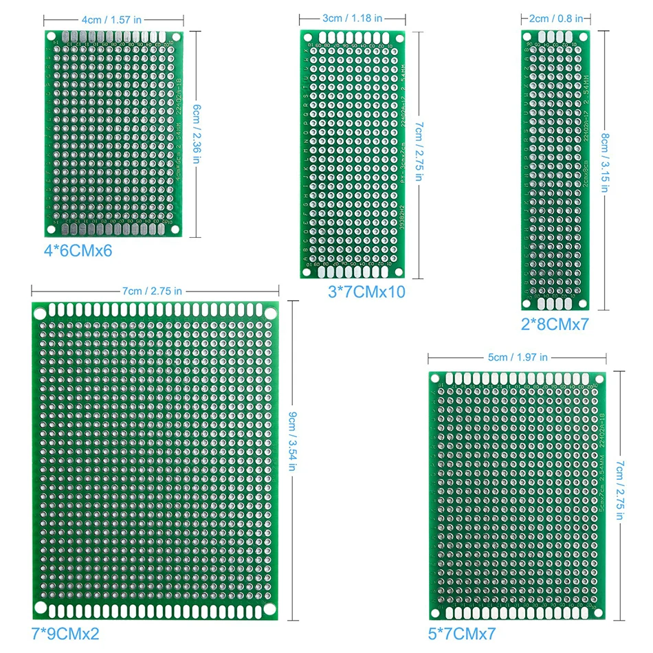5pcs/lot 4x6 3x7 5x7 2x8 7x9cm Double Side Prototype Diy Universal Printed Circuit PCB Board Protoboard For Arduino | Электронные